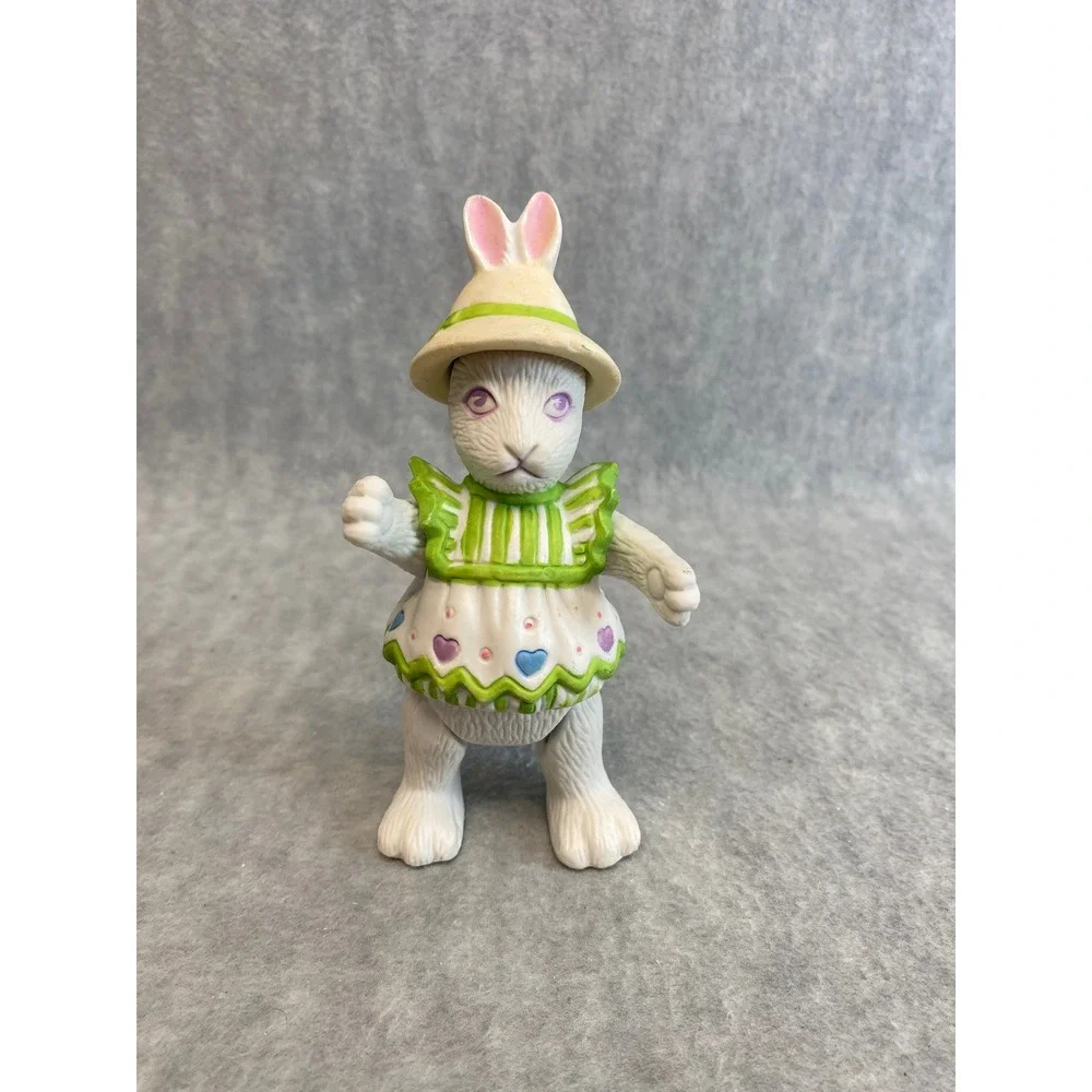 VTG Mandy 1984 Dept 56 Easter Bunny Rabbit Figurine Spring Heart Dress Hat